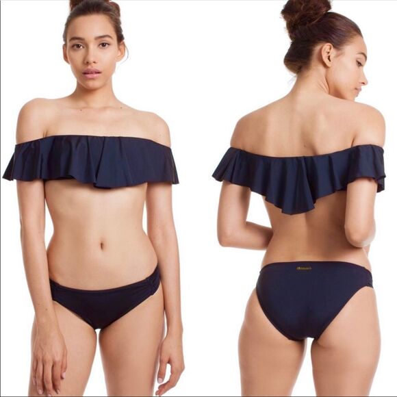 Trina Turk Swimsuit Set Indo Off the Shoulder Bikini Top and Bottom Size 4 - Picture 1 of 8